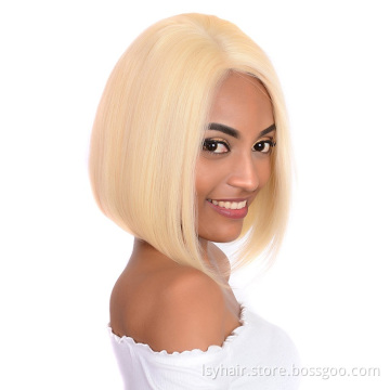Platinum Blonde 613 Color Bob Cut Lace Front Wig  100% Human Hair, Short Lace Wig Cuticle Aligned European Hair Wigs